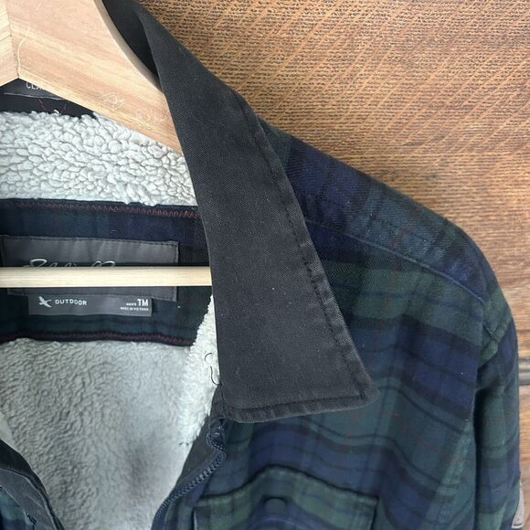 Eddie Bauer Work Jacket Coat  Shacket Green Blue Plaid Sherpa Size Tall Medium - Picture 14 of 14